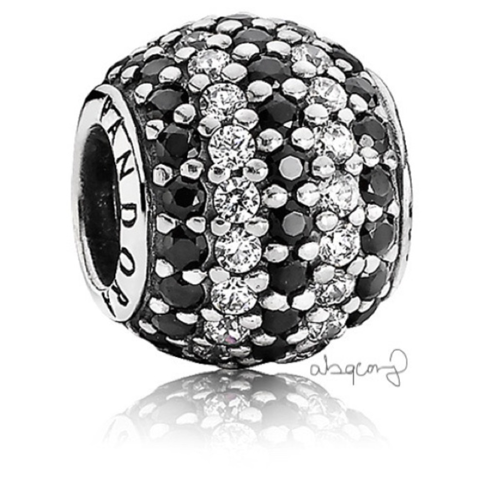 EUC Pandora 791172NCK Silver Nautical Pave Lights Charm w/ Black & Clear CZ’s